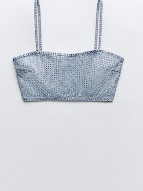 Zara Phinostone Denim Top. New With Tags